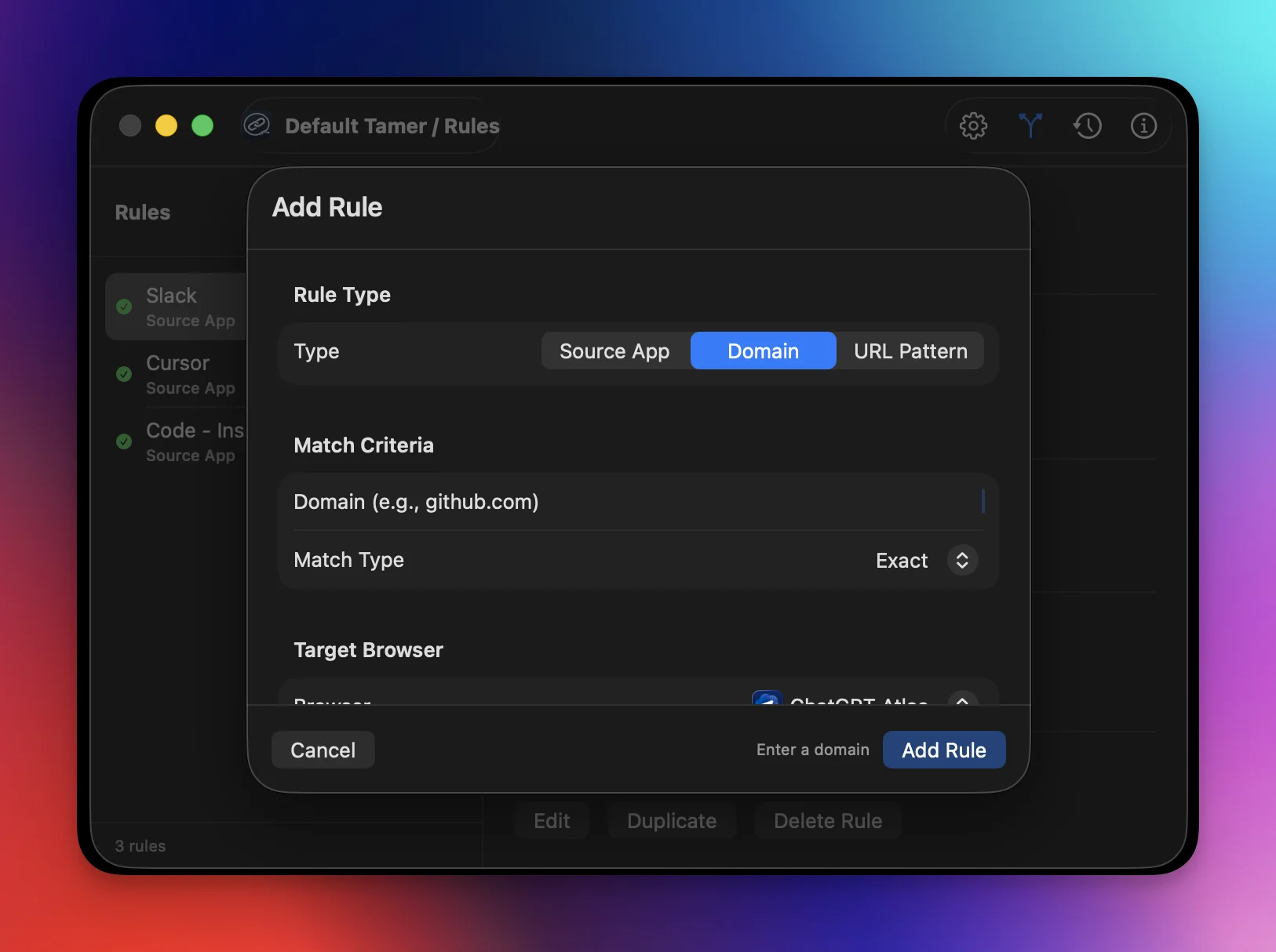 Rules Management Window